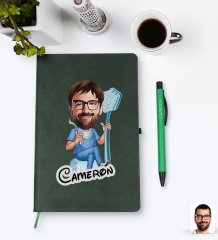Kişiye Özel Erkek Diş Hekimi Karikatürlü Yeşil Termo Deri Defter Kalem Seti Model 2
