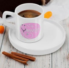 BK Gift Kişiye Özel Sunum Tabaklı Doktor Tasarımlı Kahve Fincanı-7, Sevgiliye Hediye, Arkadaşa Hediye, Doktorlara Hediye