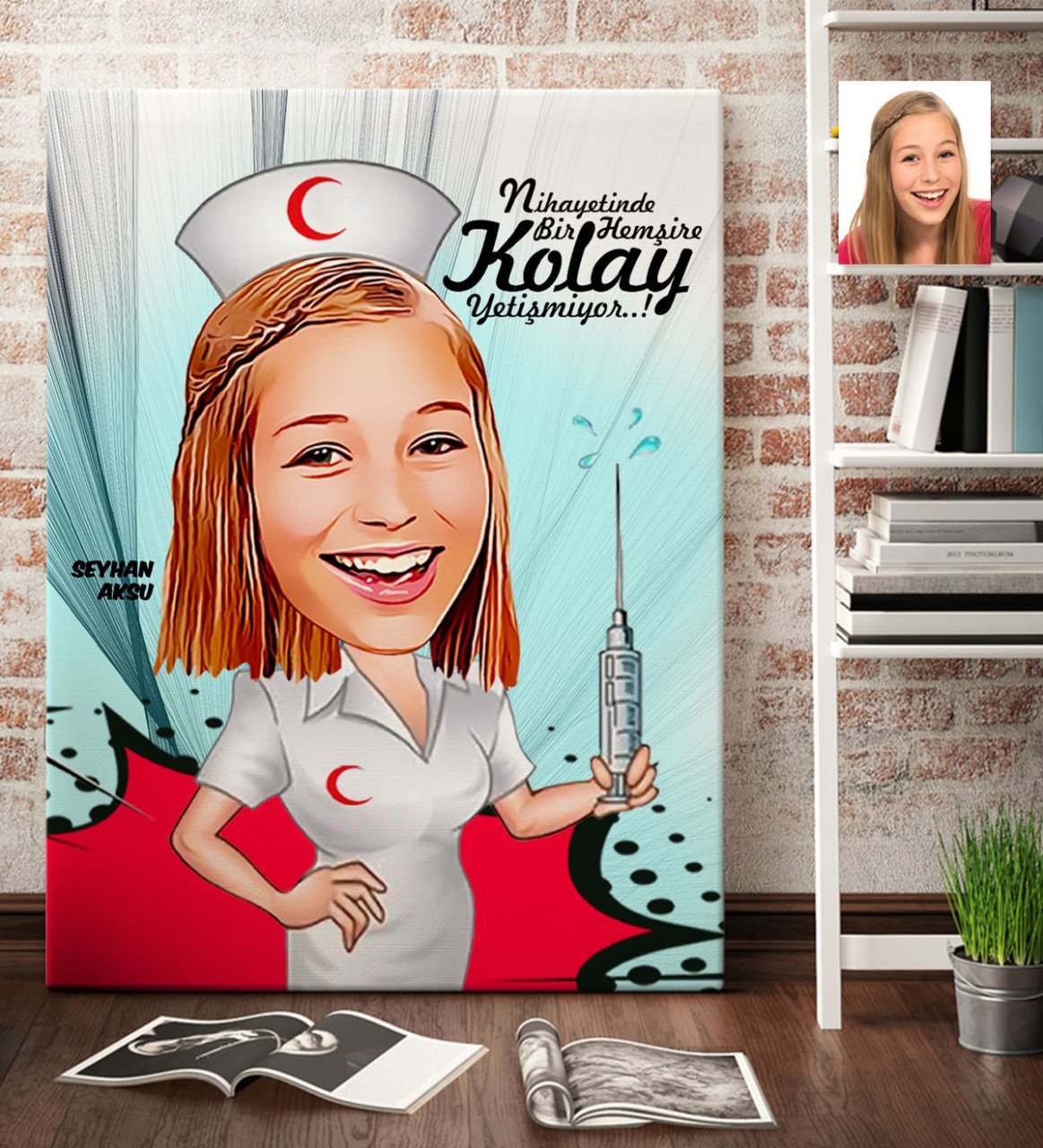 Kişiye Özel Hemşire Karikatür Kanvas Tablo (70 x 100 cm.) 1