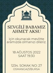 Kişiye Özel Bitmeyen Mevlit Davetiyesi Model 2