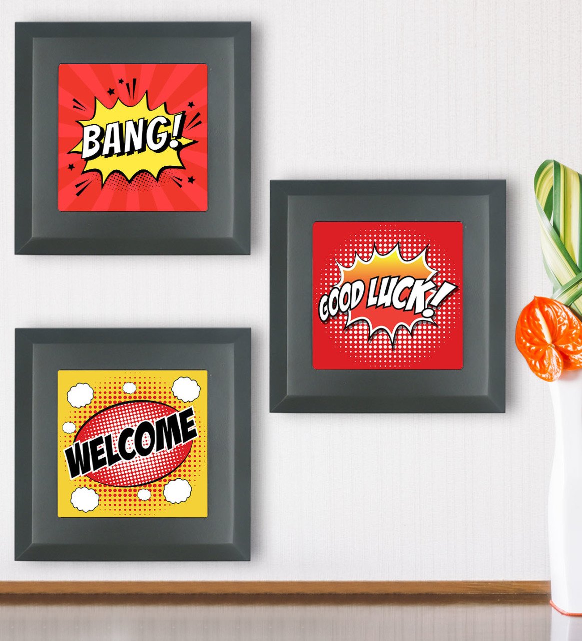 BK Gift Popart Tasarımlı 3’lü Ahşap Çerçeveli Taş Duvar Dekoru-12