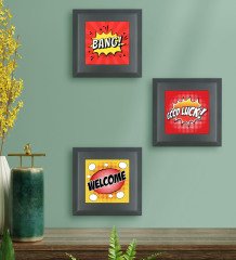 BK Gift Popart Tasarımlı 3’lü Ahşap Çerçeveli Taş Duvar Dekoru-12