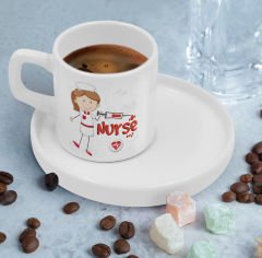 BK Gift Kişiye Özel Sunum Tabaklı Hemşire Tasarımlı Kahve Fincanı-1, Sevgiliye Hediye, Arkadaşa Hediye, Hemşire Hediye
