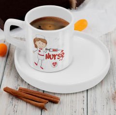 BK Gift Kişiye Özel Sunum Tabaklı Hemşire Tasarımlı Kahve Fincanı-1, Sevgiliye Hediye, Arkadaşa Hediye, Hemşire Hediye
