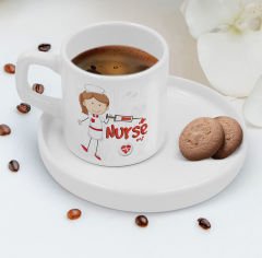 BK Gift Kişiye Özel Sunum Tabaklı Hemşire Tasarımlı Kahve Fincanı-1, Sevgiliye Hediye, Arkadaşa Hediye, Hemşire Hediye