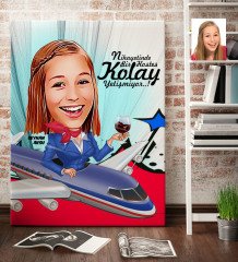 Kişiye Özel Hostes Karikatür Kanvas Tablo (70 x 100 cm.) 1
