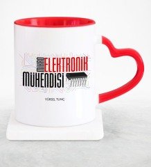 Kişiye Özel Mesleki Mikroelektronik Mühendisi Kırmızı Kalpli Kupa Bardak