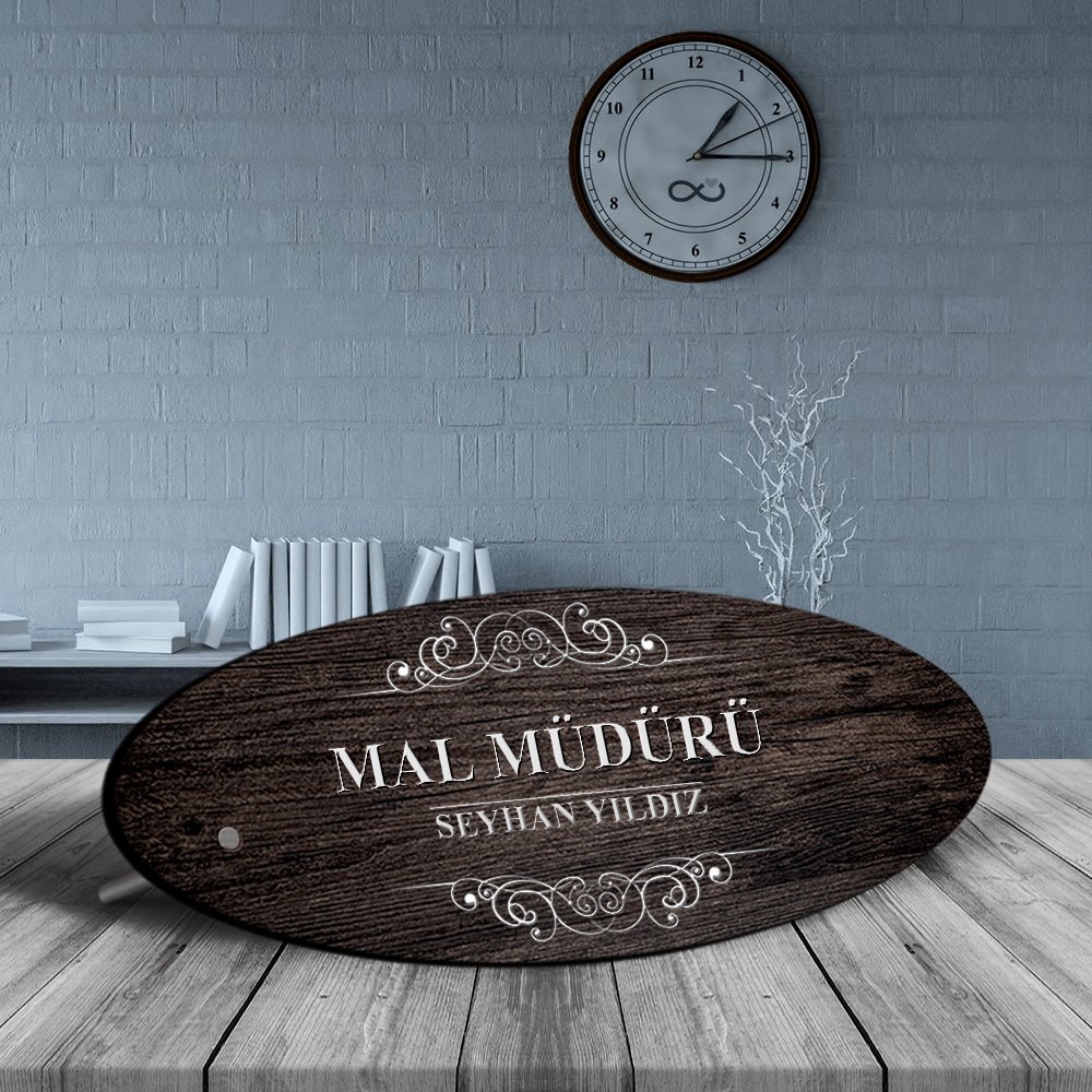 Kişiye Özel Mesleki Mal Müdürü Ahşap Oval Masa İsimliği - 3
