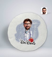 Kişiye Özel İsimli Acil Tıp Teknisyeni Karikatürlü Yuvarlak Araç Koltuk Yastığı-1