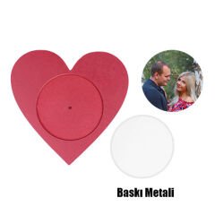 Ahşap Kalp Kırmızı Kupa Altlığı ( Metalli )