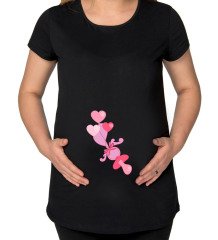 BK Gift Emzik Tasarımlı Siyah Hamile Tişört-1