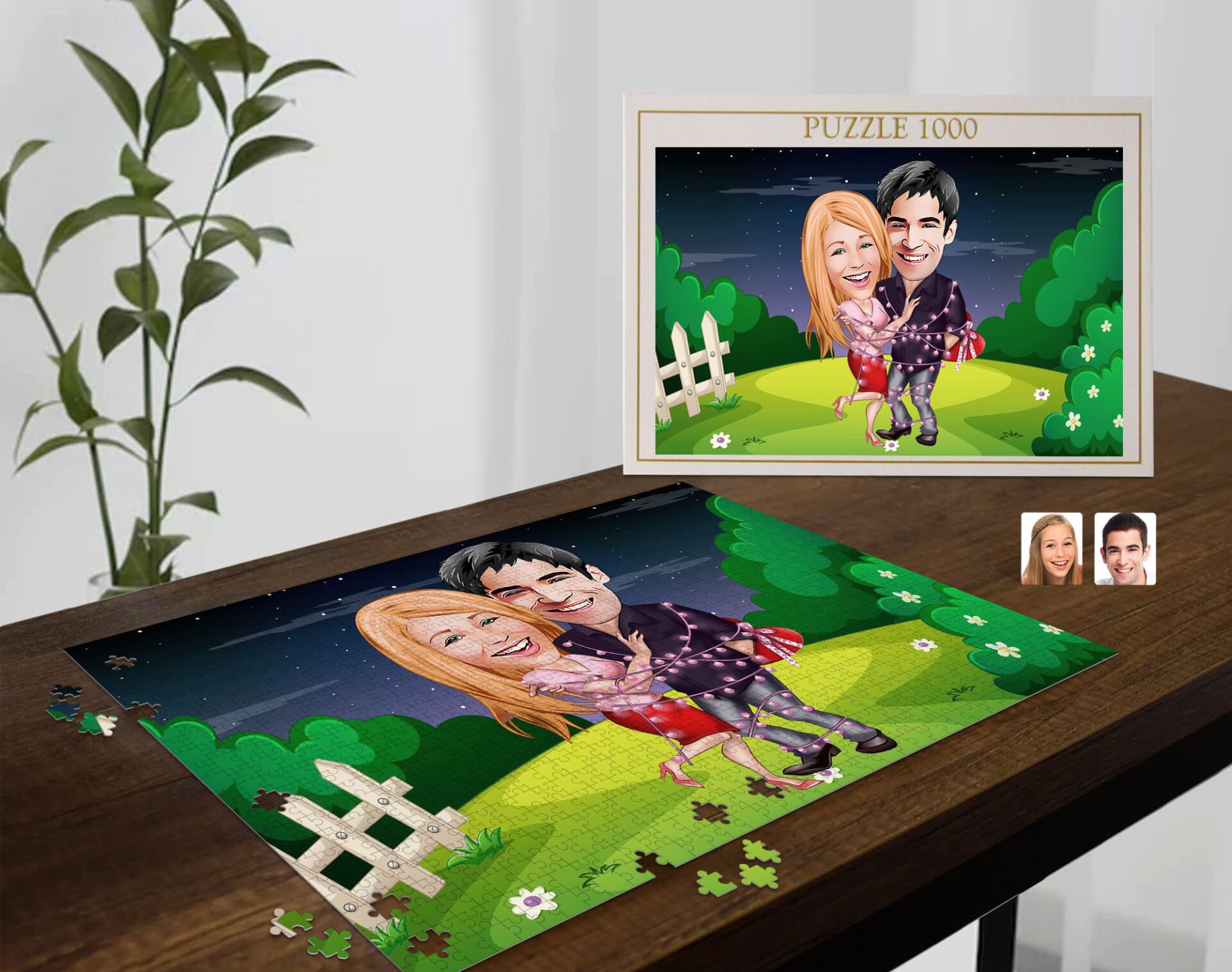 BK Gift Kişiye Özel Sevgililer Karikatürlü 1000 Parça Profesyonel Puzzle-2