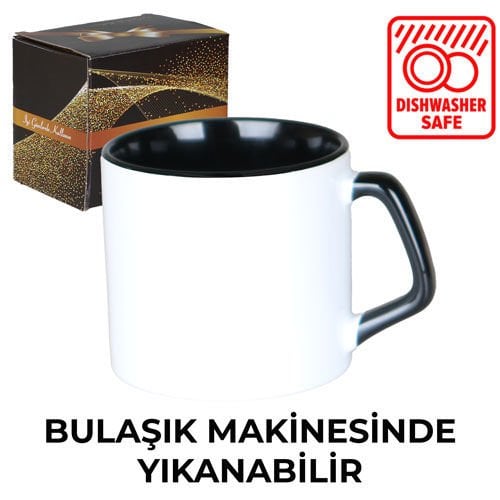 Sublimasyon Porselen Sapı ve İçi Siyah Mocha Kupa - Kutulu