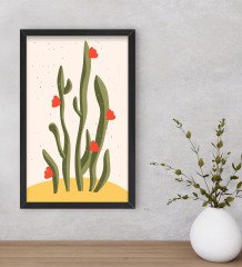 BK Gift Kaktüs Tasarımlı Dekoratif Ahşap Siyah Çerçeveli Tablo-22