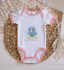 BK Kids Küçük Deniz Kızı Tasarımlı Pembe Bebek Body Zıbın-1