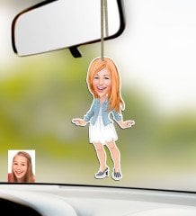 Kişiye Özel Bayan Karikatürlü Ahşap Araba Dikiz Ayna Süsü-14
