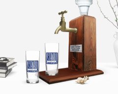 Kişiye Özel Renkli Baskılı İstanbul Tasarımlı İkili Rakı Bardağı ve Ahşap Rakı Standı Hediye Seti-2