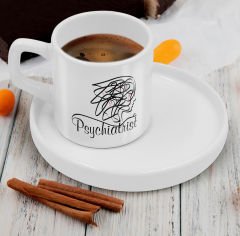 BK Gift Kişiye Özel Sunum Tabaklı Psikiyatrist Tasarımlı Kahve Fincanı-2, Sevgiliye Hediye, Arkadaşa Hediye, Psikiyatrist Hediye