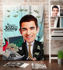 Kişiye Özel Bay Bankacı Karikatür Kanvas Tablo (70 x 100 cm.) 1