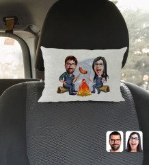 Kişiye Özel Sevgililer Karikatürlü Dikdörtgen Araç Koltuk Yastığı-95