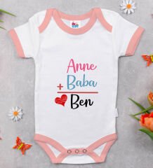 BK Kids Anne Baba Tasarımlı Pembe Bebek Body Zıbın-1