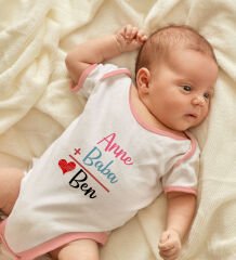 BK Kids Anne Baba Tasarımlı Pembe Bebek Body Zıbın-1