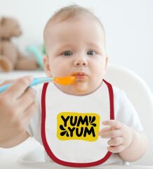 BK Kids Yum Yum Tasarımlı Kırmızı Bebek Mama Önlüğü-1