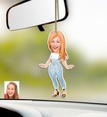 Kişiye Özel Bayan Karikatürlü Ahşap Araba Dikiz Ayna Süsü-15