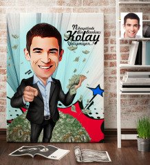Kişiye Özel Bay Bankacı Karikatür Kanvas Tablo (70 x 100 cm.) 2