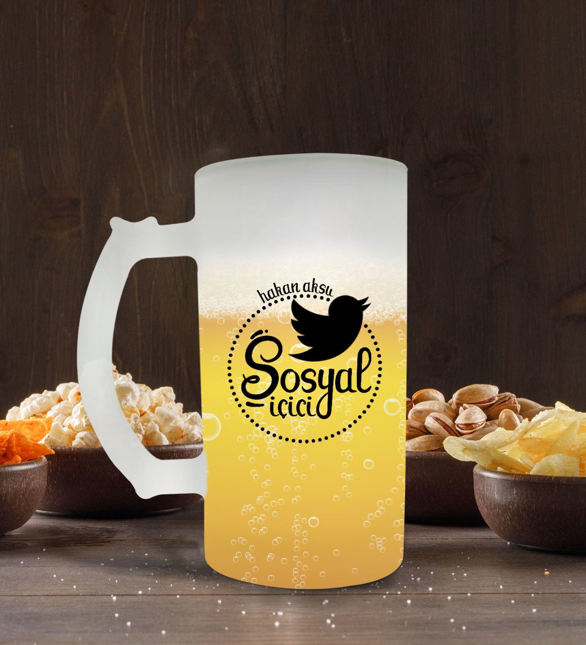 Kişiye Özel Sosyal İçici Tasarımlı Buzlu Cam Bira Bardağı 50cl-1