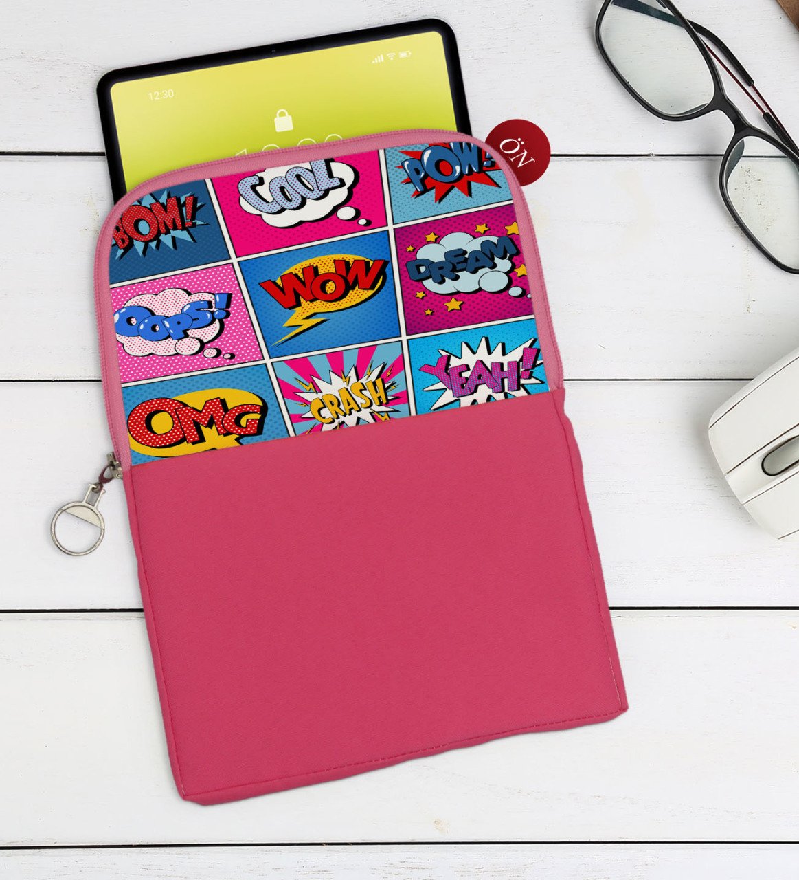 BK Gift Pop Art Tasarımlı Taşınabilir Koruyucu Tablet Kılıfı & Organizer Çanta - Pembe-12