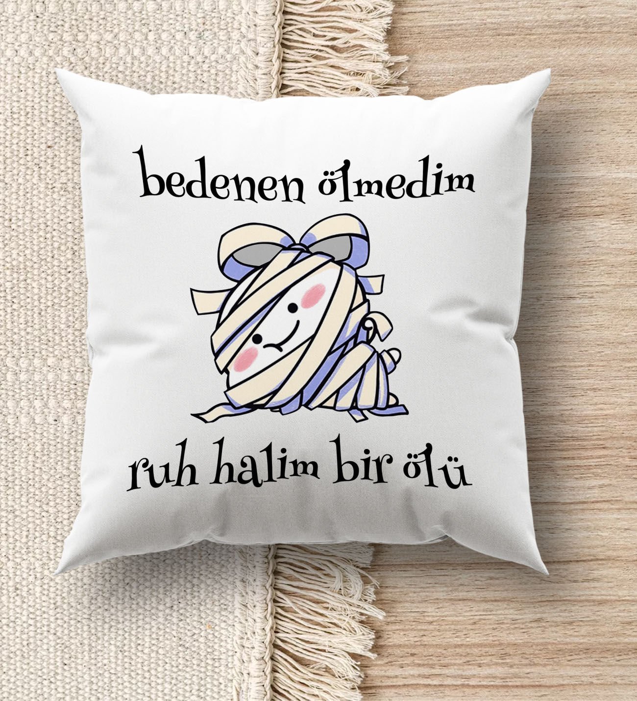BK Gift Esprili Beyaz Kırlent Yastık, Ev Hediyesi, Ev Dekorasyonu, Dekoratif Hediye-5