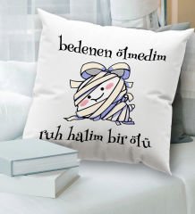 BK Gift Esprili Beyaz Kırlent Yastık, Ev Hediyesi, Ev Dekorasyonu, Dekoratif Hediye-5