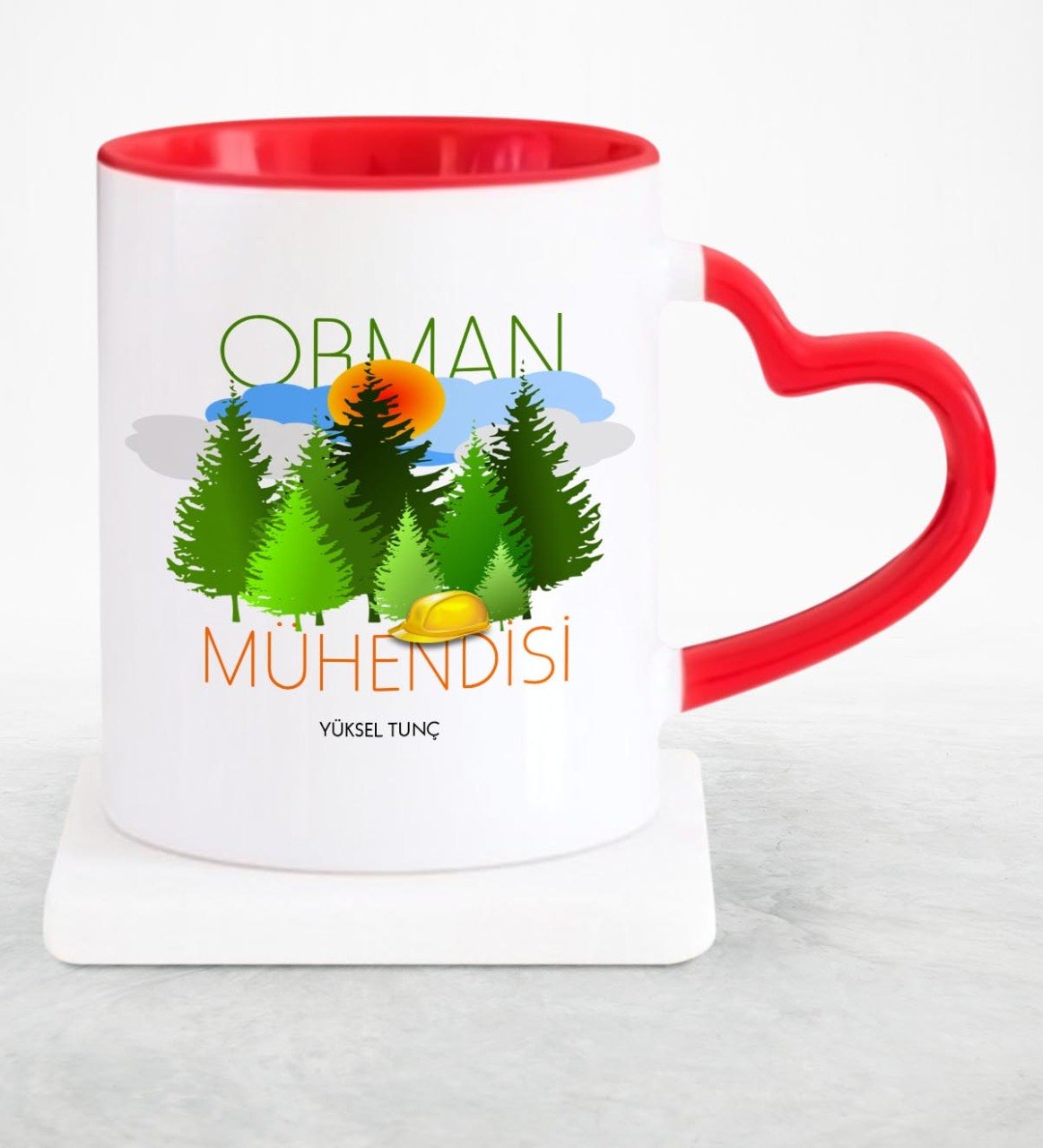 Kişiye Özel Mesleki Orman Mühendisi Kırmızı Kalpli Kupa Bardak