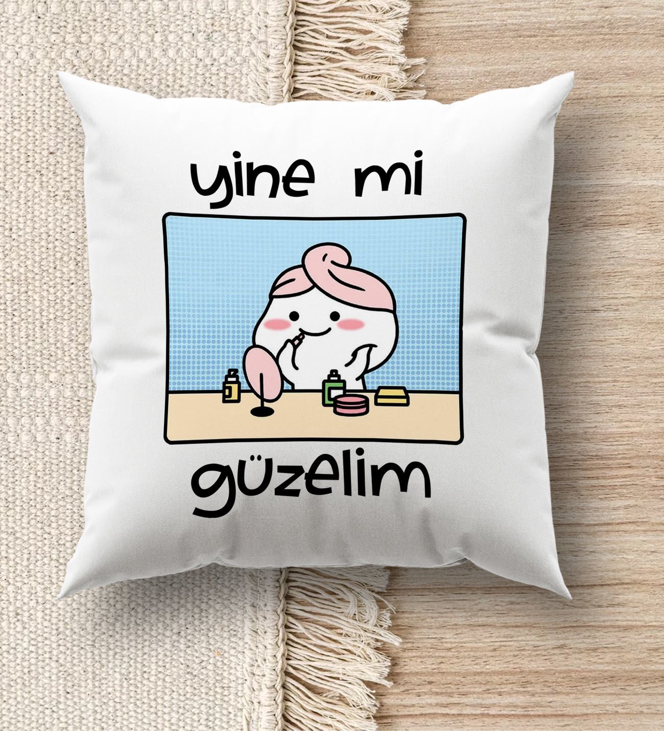 BK Gift Esprili Beyaz Kırlent Yastık, Ev Hediyesi, Ev Dekorasyonu, Dekoratif Hediye-6