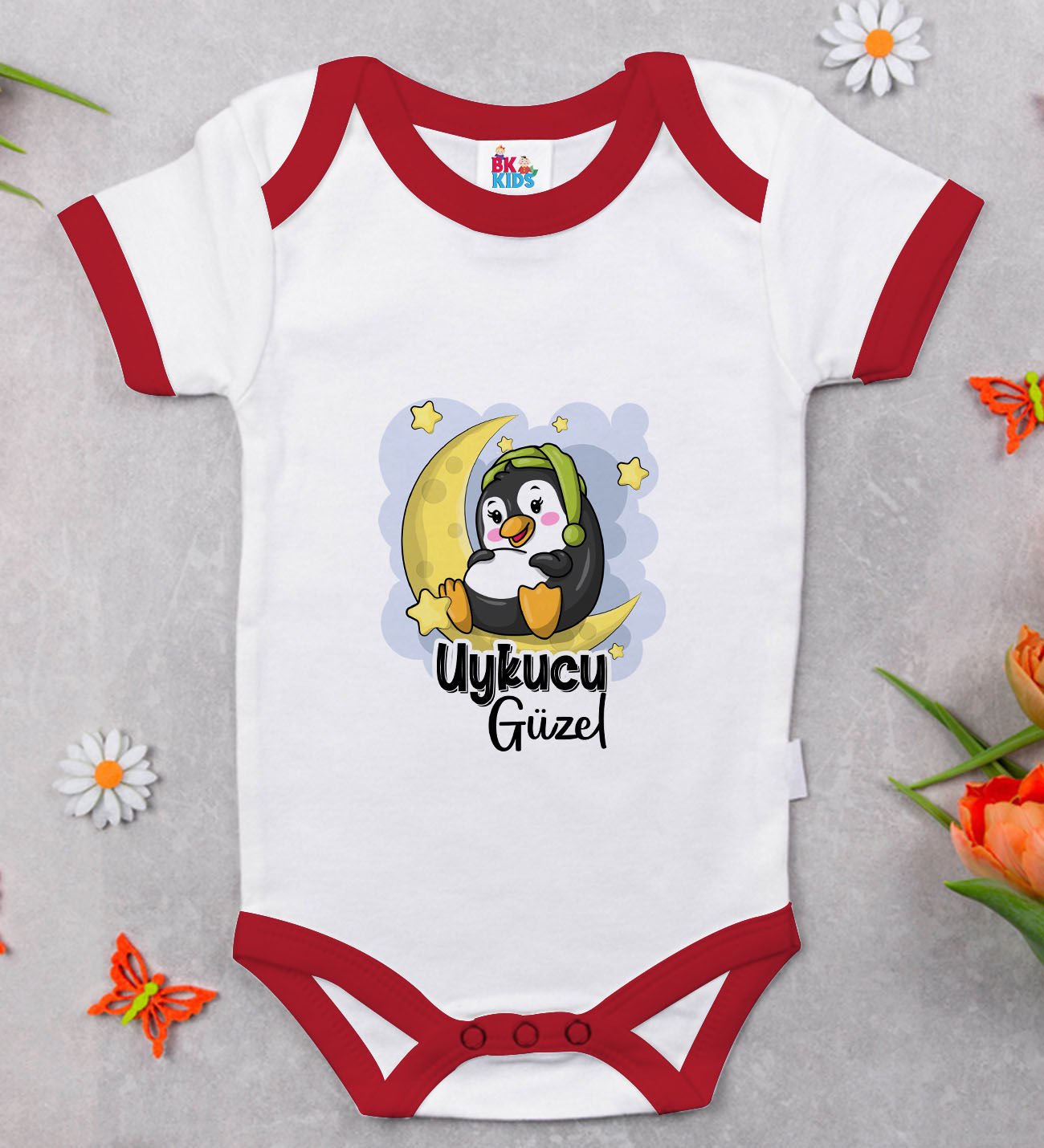 BK Kids Uykucu Güzel Tasarımlı Kırmızı Bebek Body Zıbın-1