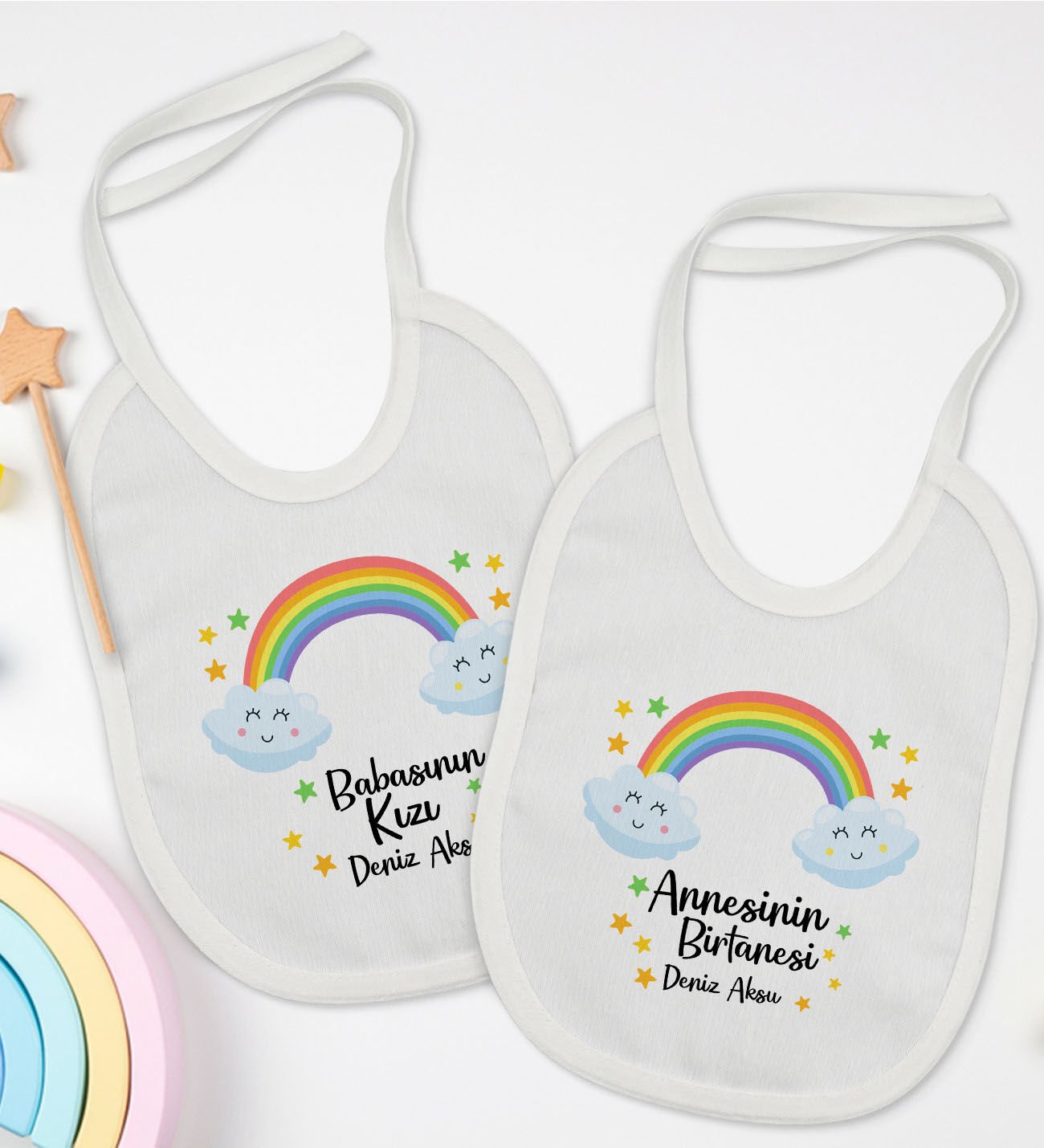 BK Kids Kişiye Özel Anne ve Baba Tasarımlı 2’li Beyaz Mama Önlüğü-3