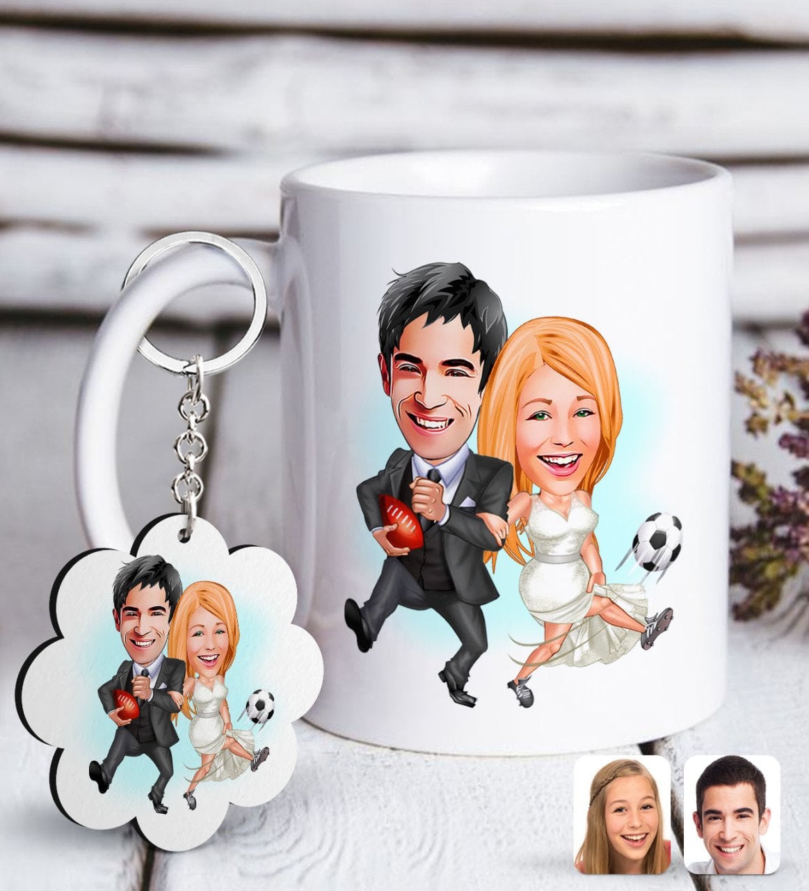 Kişiye Özel Sevgililer Karikatürlü Beyaz Kupa ve Anahtarlık Hediye Seti-15