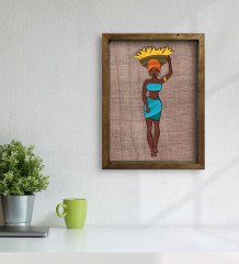 BK Home African Woman Tasarımlı Doğal Masif Ahşap Çerçeveli Tablo-3