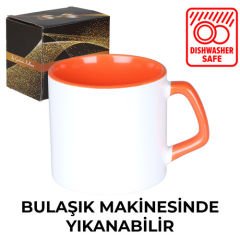 Sublimasyon Porselen Sapı ve İçi Turuncu Mocha Kupa - Kutulu