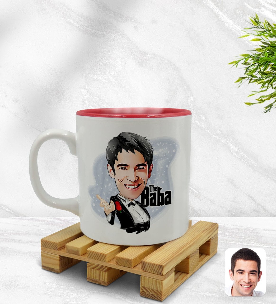 Kişiye Özel Baba Godfather Karikatürlü İçi Kırmızı Renkli Kupa Bardak Model 2