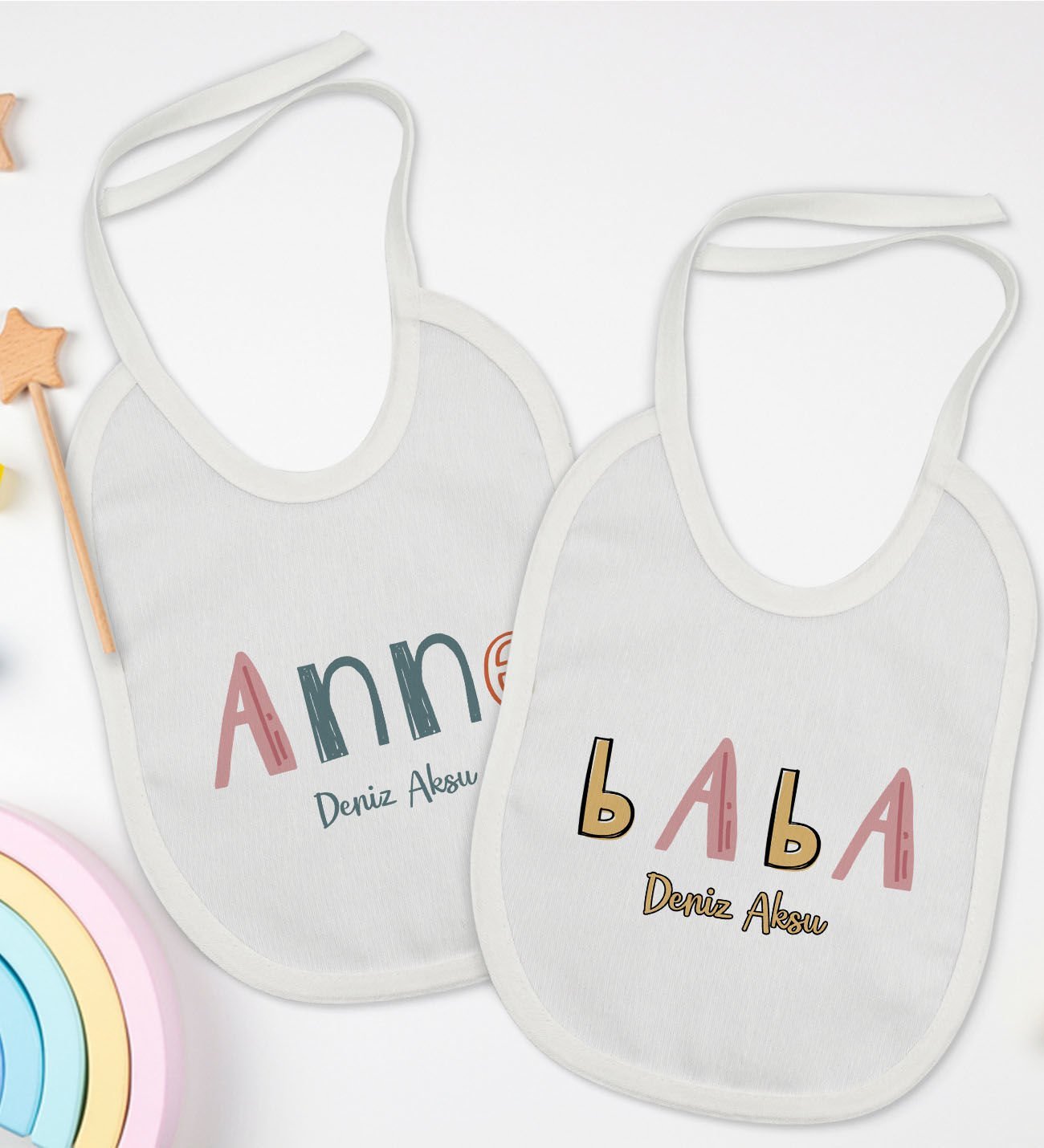 BK Kids Kişiye Özel Anne ve Baba Tasarımlı 2’li Beyaz Mama Önlüğü-4