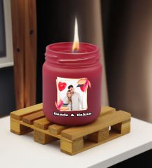 BK Gift Kişiye Özel DTF Fotoğraflı İsimli Leylak Renkli Cam Kavanozda Kokulu Mum-1, Arkadaşa Hediye, Sevgiliye Hediye, Doğum Günü Hediyesi