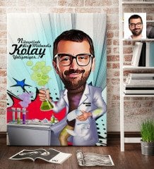 Kişiye Özel Bay Kimya Mühendisi Karikatür Kanvas Tablo (70 x 100 cm.) 1