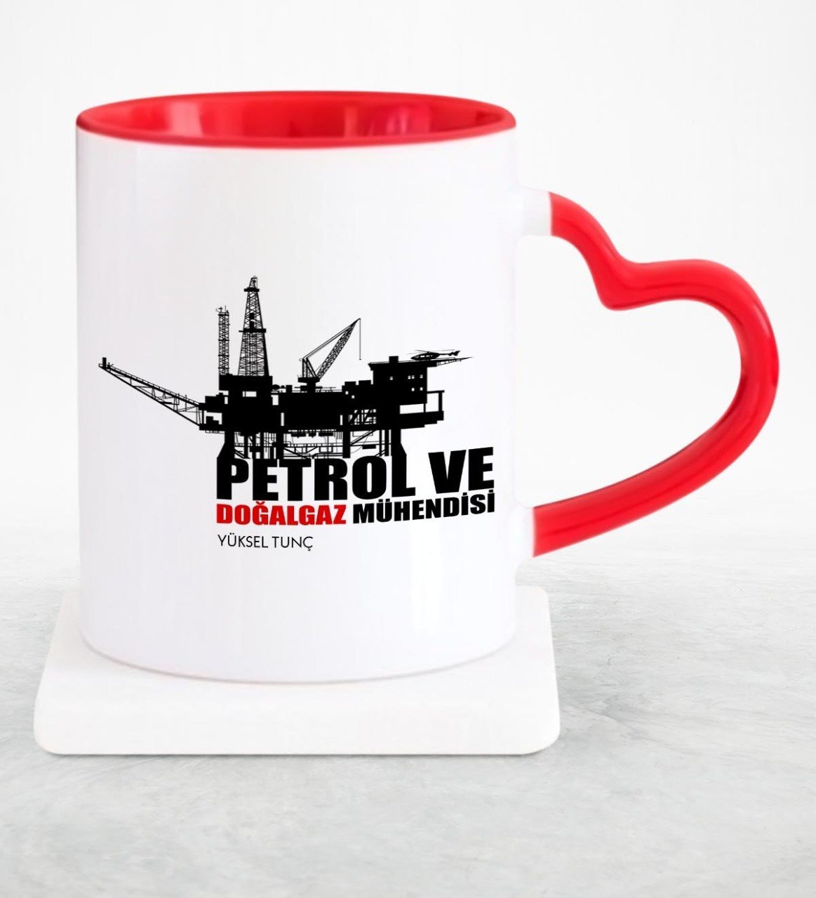 Kişiye Özel Mesleki Petrol ve Doğalgaz Mühendisi Kırmızı Kalpli Kupa Bardak