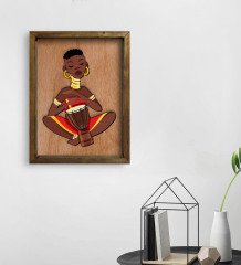 BK Home African Woman Tasarımlı Doğal Masif Ahşap Çerçeveli Tablo-4