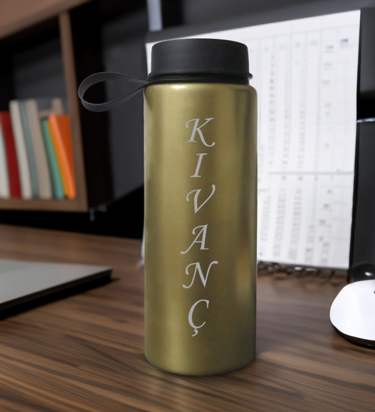 BK Gift Kişiye Özel İsimli Gold Renkli Cam Matara 500ml, Sevgiliye, Arkadaşa Hediye, İsimli Cam Matara, Ofis Hediyesi