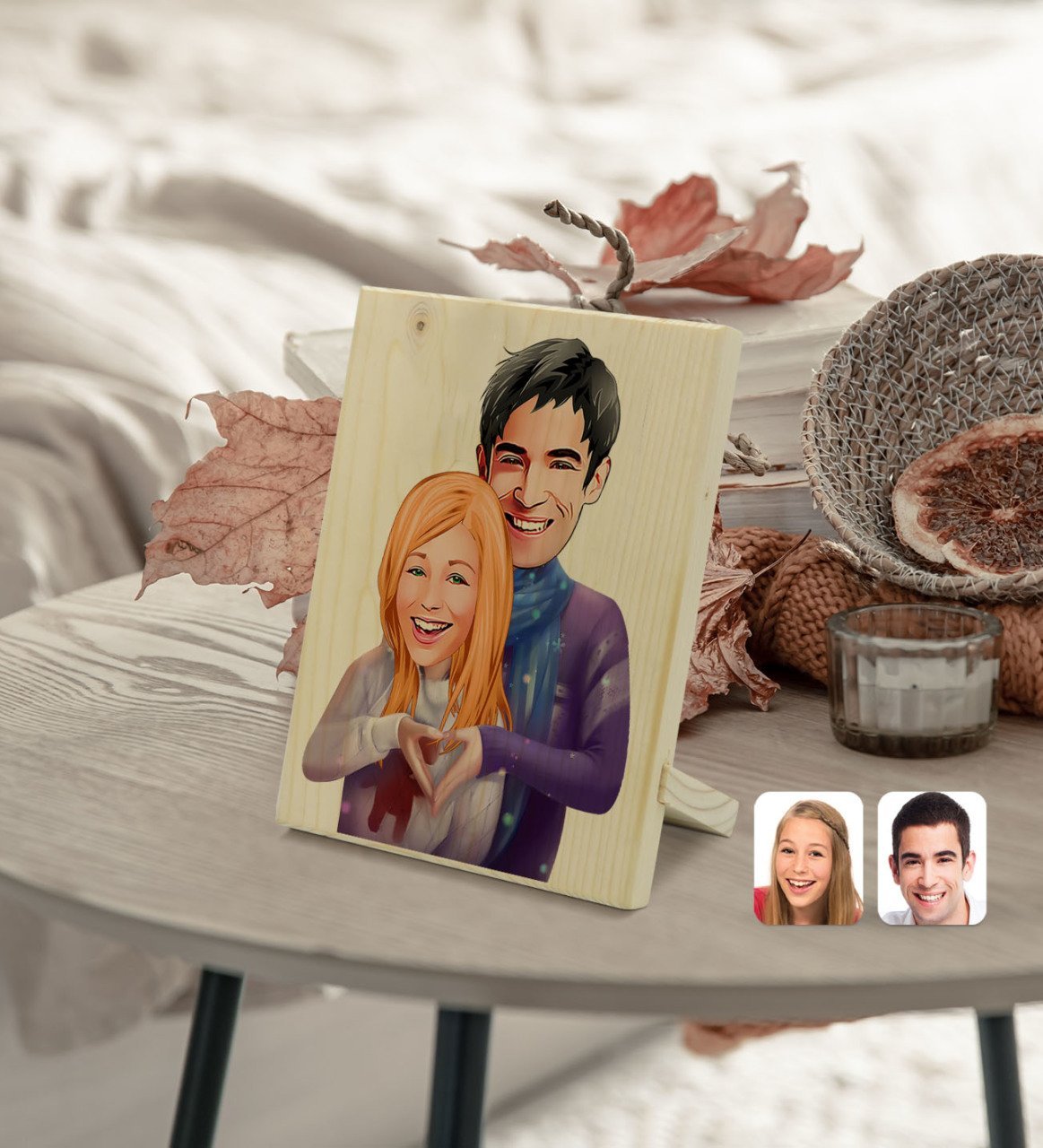 Kişiye Özel Sevgililer Karikatürlü Dekoratif Ahşap Çerçeve Model 89