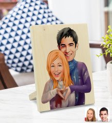 Kişiye Özel Sevgililer Karikatürlü Dekoratif Ahşap Çerçeve Model 89