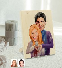 Kişiye Özel Sevgililer Karikatürlü Dekoratif Ahşap Çerçeve Model 89